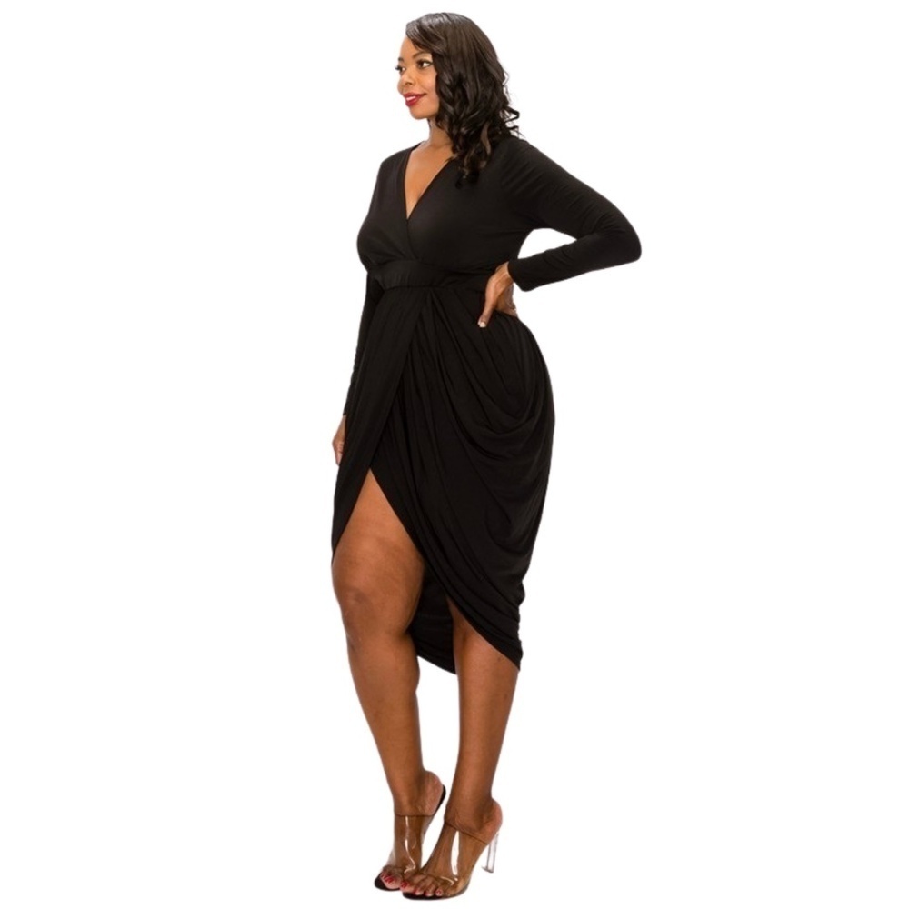 Wrap Style Draped Midi Dress - Picture 2 of 2